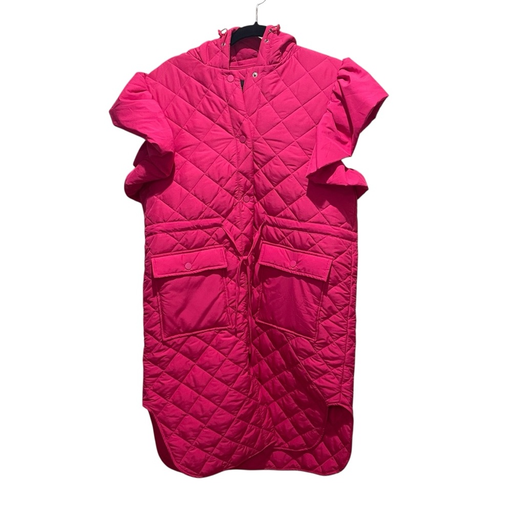 Timing Ruffle Cap Sleeve Quilted Midi Jacket Hot Pink Women’s Size Small New - Picture 4 of 12